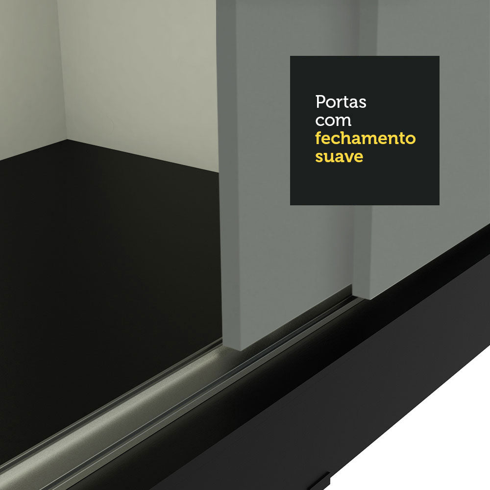 Guarda-Roupa Casal Madesa Reno 3 Portas de Correr Preto/Cinza