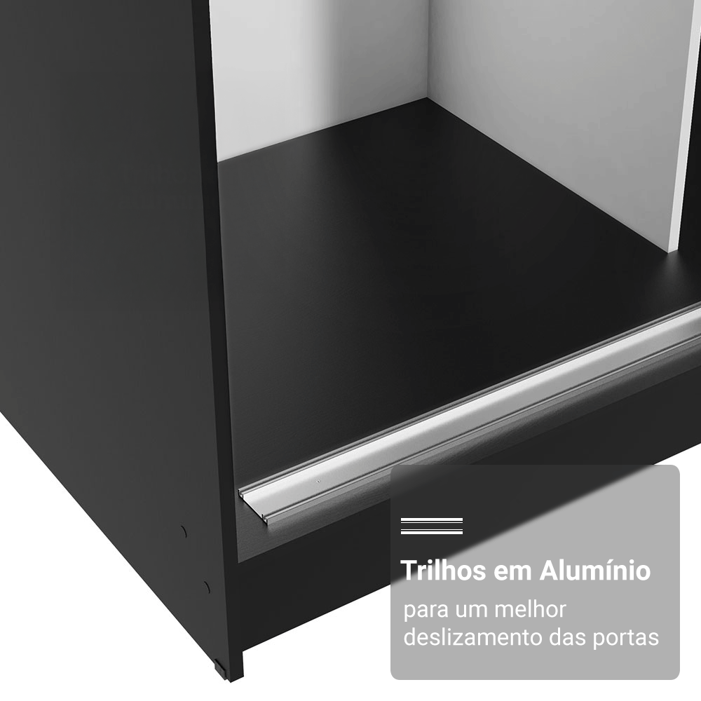 Guarda-Roupa Casal Madesa Reno 3 Portas de Correr Preto/Cinza