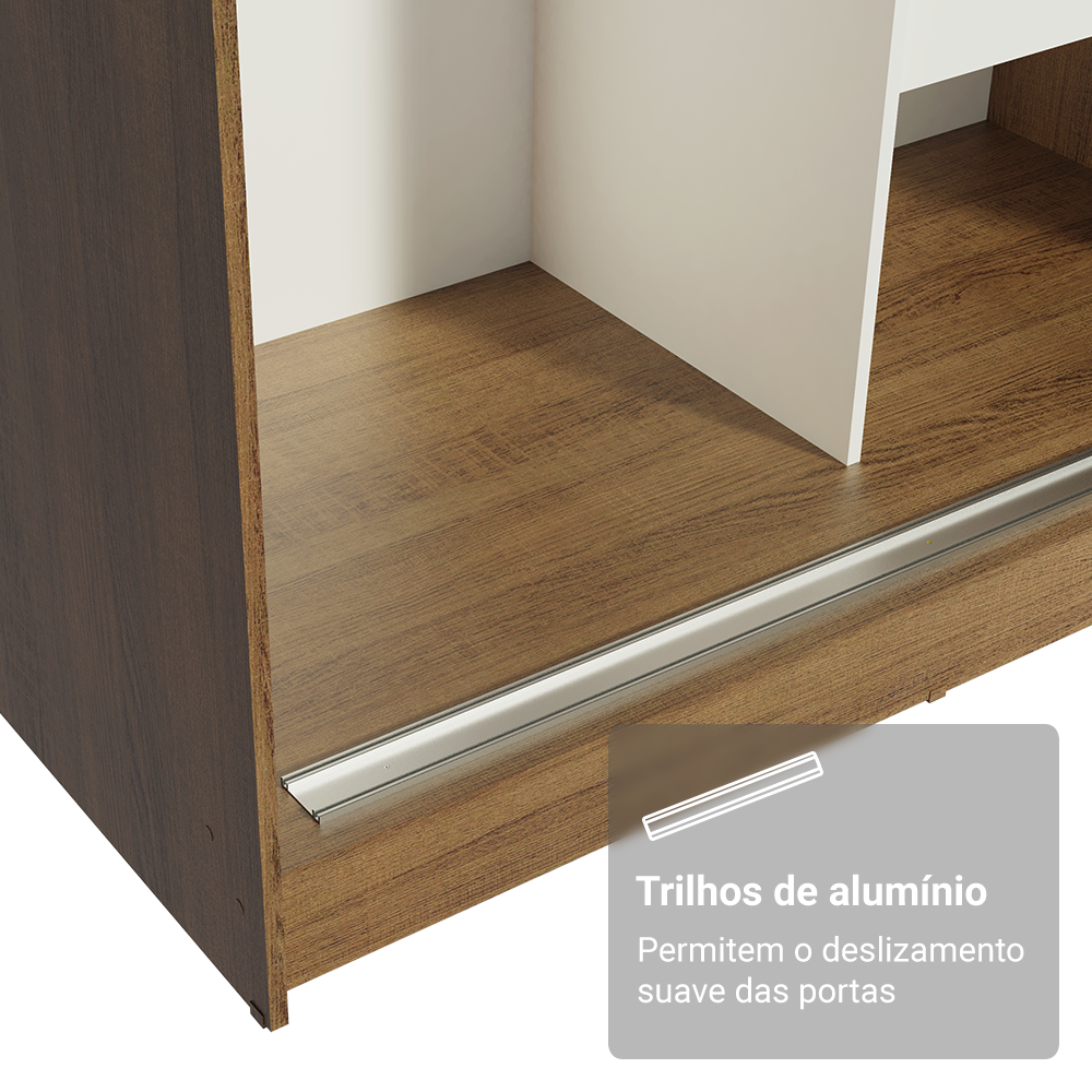 Guarda-Roupa Solteiro Madesa Tokio 2 Portas de Correr com Espelho 2 Gavetas Rustic