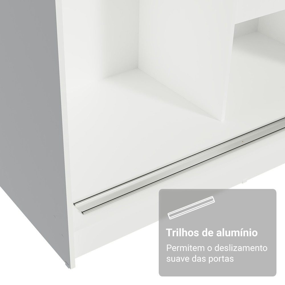 Guarda-Roupa Solteiro Madesa Tokio 2 Portas de Correr de Espelho 2 Gavetas Branco/Preto