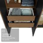Guarda-Roupa Solteiro 4 Portas Batentes com Espelho Rustic/Preto/Rustic Venus Madesa