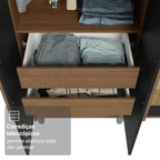 Guarda-Roupa Solteiro com Pés 4 Portas Batentes com Espelho Rustic/Preto/Rustic Venus Madesa