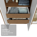 Guarda-Roupa Solteiro 4 Portas Batentes com Espelhos Rustic/Branco/Rustic Venus Madesa