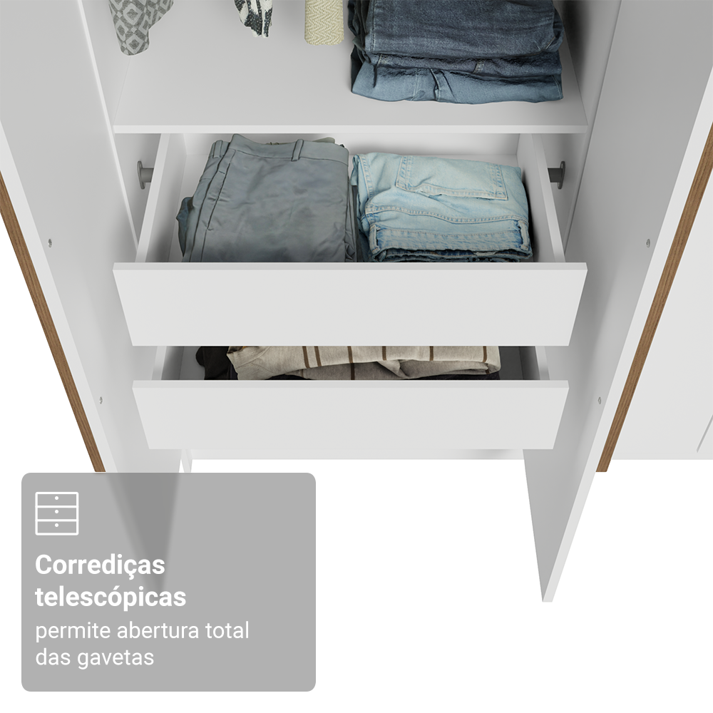 Guarda-Roupa Solteiro 4 Portas Batentes Branco/Branco/Rustic Venus Madesa