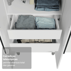 Guarda-Roupa Solteiro com Pés 4 Portas Batentes Branco/Branco/Preto Venus Madesa