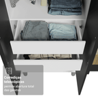 Guarda-Roupa Solteiro com Pés 4 Portas Batentes com Espelho Branco/Preto/Preto Venus Madesa