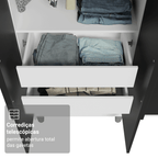 Guarda-Roupa Solteiro com Pés 4 Portas Batentes Branco/Preto/Preto Venus Madesa