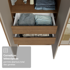 Guarda-Roupa Solteiro 4 Portas Batentes com Espelhos Rustic/Crema/Rustic Venus Madesa