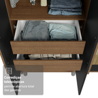 Guarda-Roupa Casal com Pés 6 Portas Batentes com Espelho Rustic/Preto/Rustic Venus Madesa