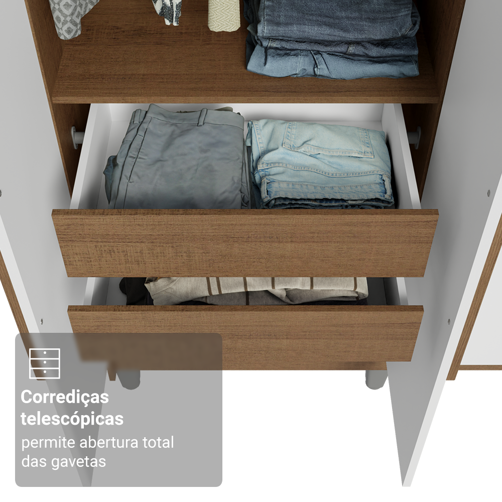 Guarda-Roupa Casal com Pés 6 Portas Batentes Rustic/Branco/Rustic Venus Madesa