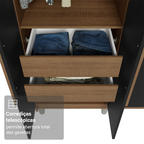 Guarda-Roupa Casal com Pés 8 Portas Batentes Rustic/Preto/Rustic Venus Madesa
