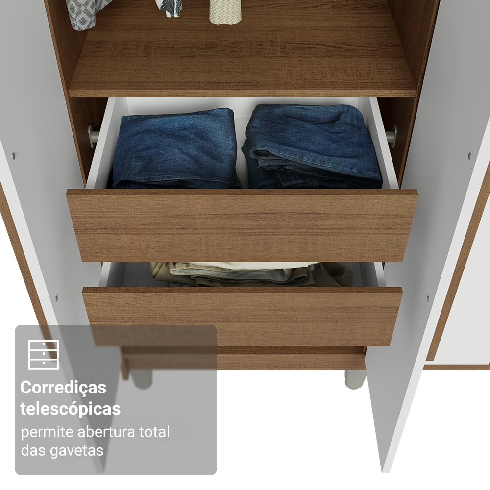 Guarda-Roupa Casal com Pés 8 Portas Batentes com Espelho Rustic/Branco/Rustic Venus Madesa