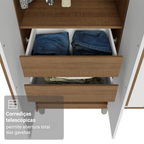 Guarda-Roupa Casal com Pés 8 Portas Batentes com Espelho Rustic/Branco/Rustic Venus Madesa