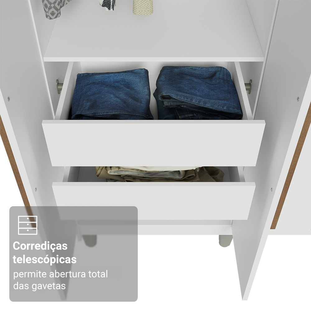 Guarda-Roupa Casal com Pés 8 Portas Batentes Branco/Branco/Rustic Venus Madesa