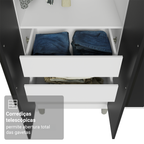 Guarda-Roupa Casal com Pés 8 Portas Batentes com Espelho Branco/Preto/Preto Venus Madesa