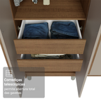 Guarda-Roupa Casal com Pés 8 Portas Batentes Rustic/Crema/Rustic Venus Madesa