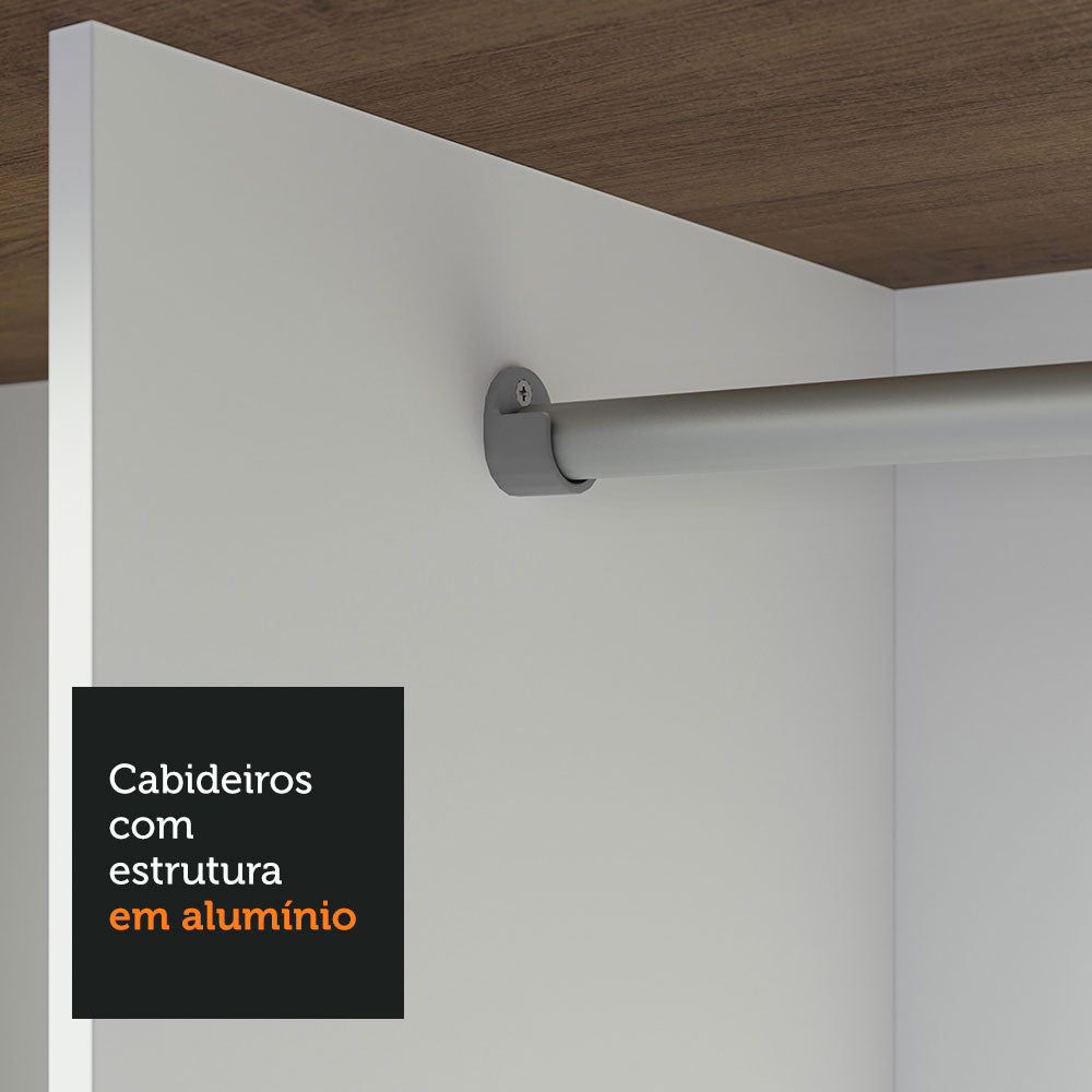 Guarda-Roupa Casal 3 Portas de Correr com Espelho 4 Gavetas Rustic/Branco Sublime Plus Madesa