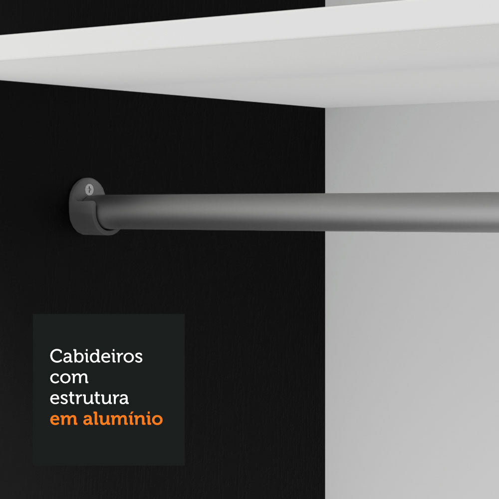 Guarda-Roupa Solteiro 2 Portas de Correr com Espelho Preto Milano Madesa