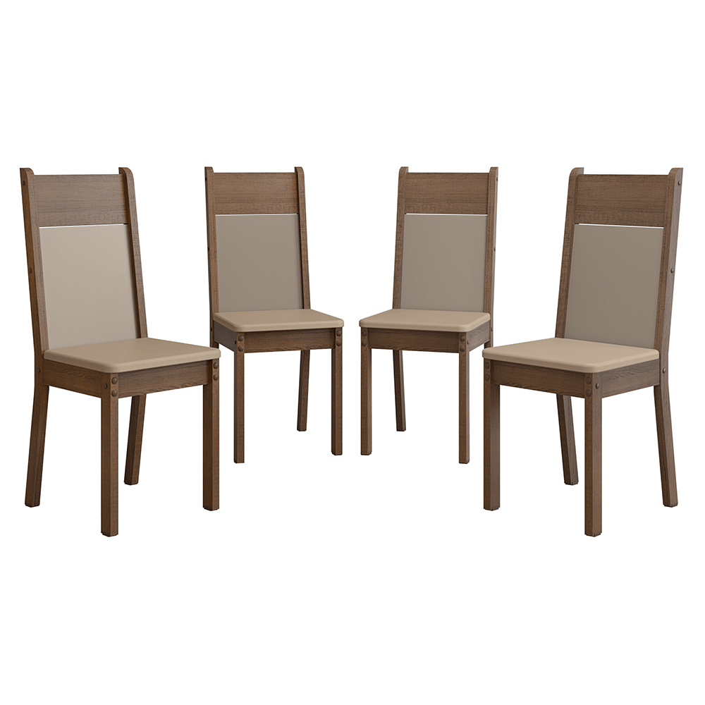 Kit 4 Cadeiras 4280 Madesa Rustic/Crema/Sintético Bege