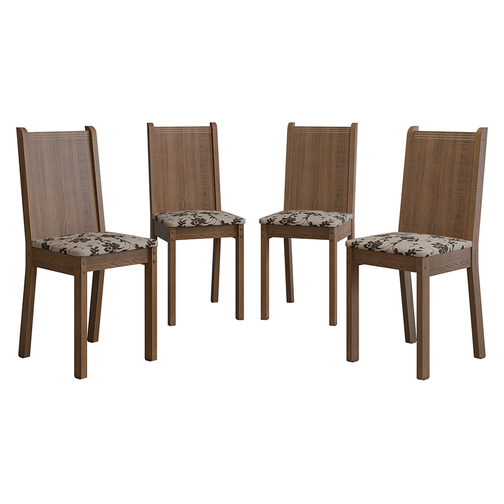 Kit 4 Cadeiras 4290 Madesa Rustic/Bege Marrom