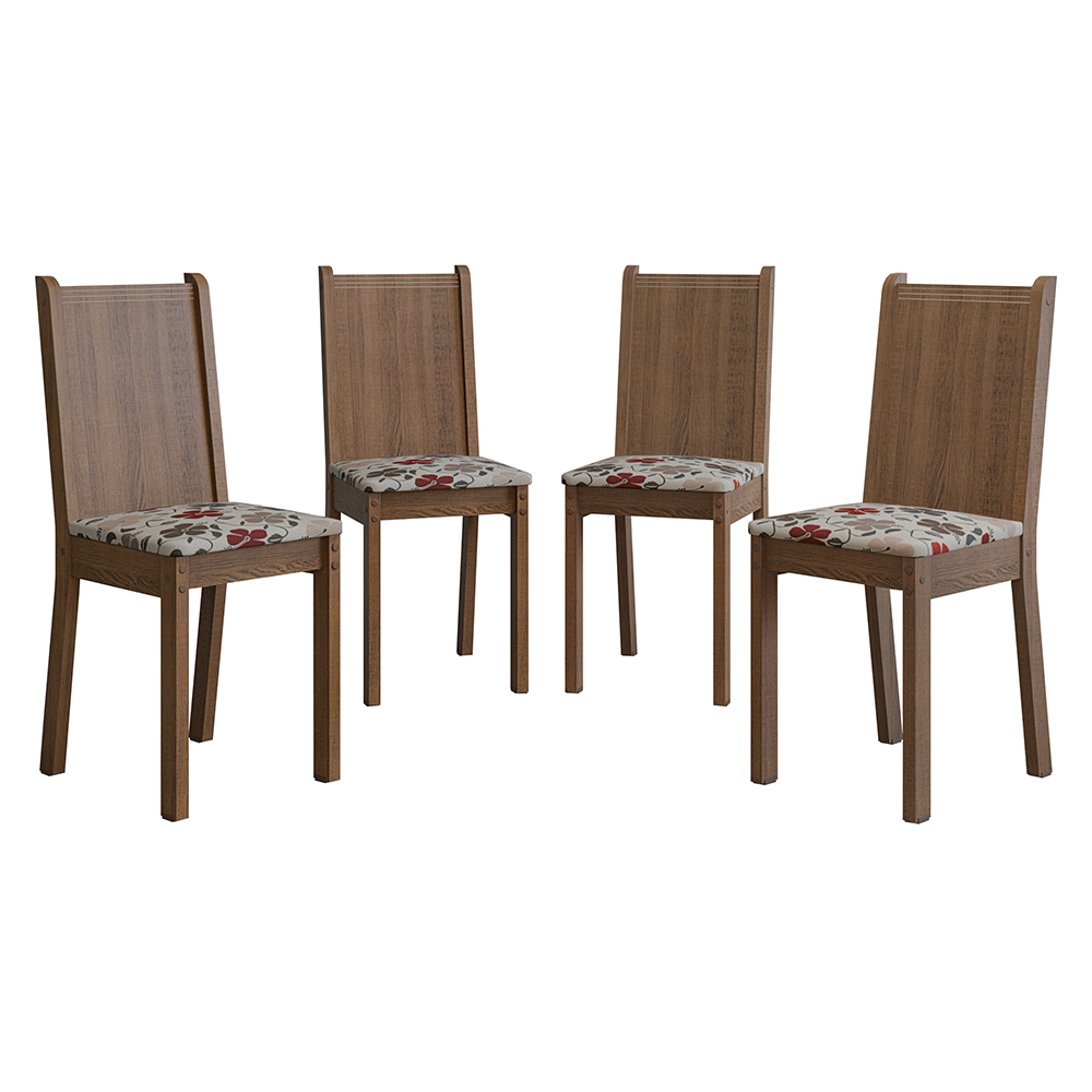 Kit 4 Cadeiras 4290 Madesa Rustic/Hibiscos