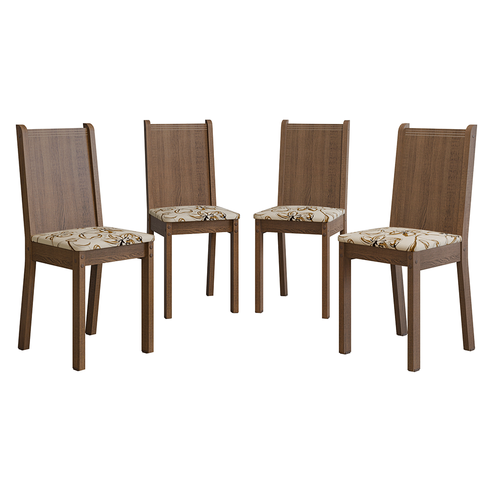 Kit 4 Cadeiras 4290 Madesa Rustic/Lírio Bege