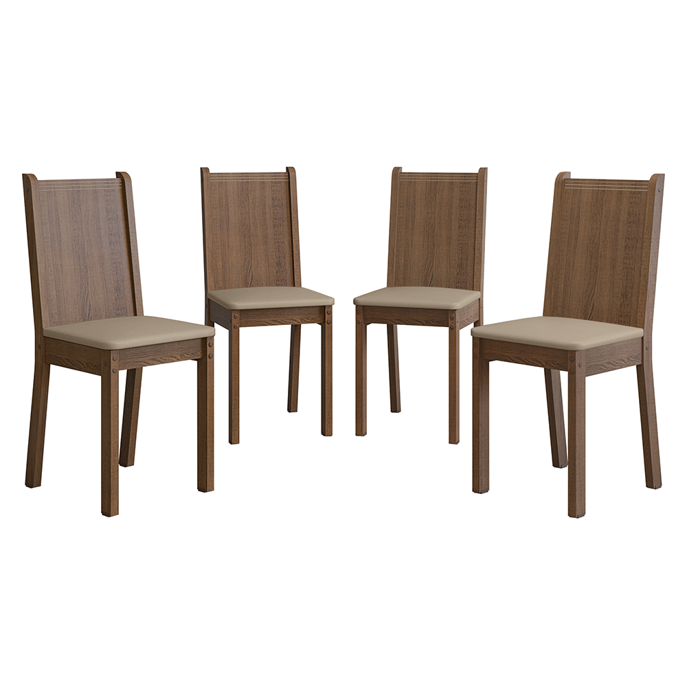 Kit 4 Cadeiras 4290 Madesa Rustic/Sintético Bege