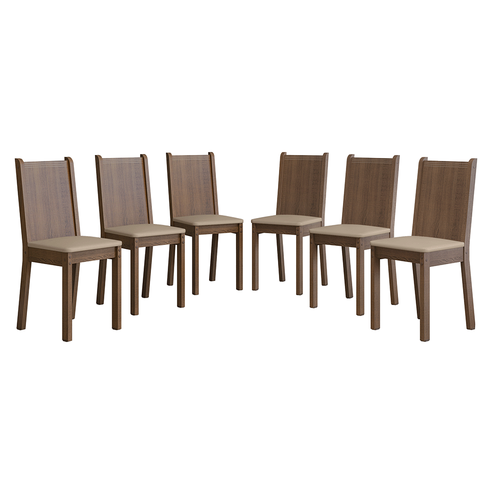 Kit 6 Cadeiras 4290 Madesa Rustic/Sintético Bege