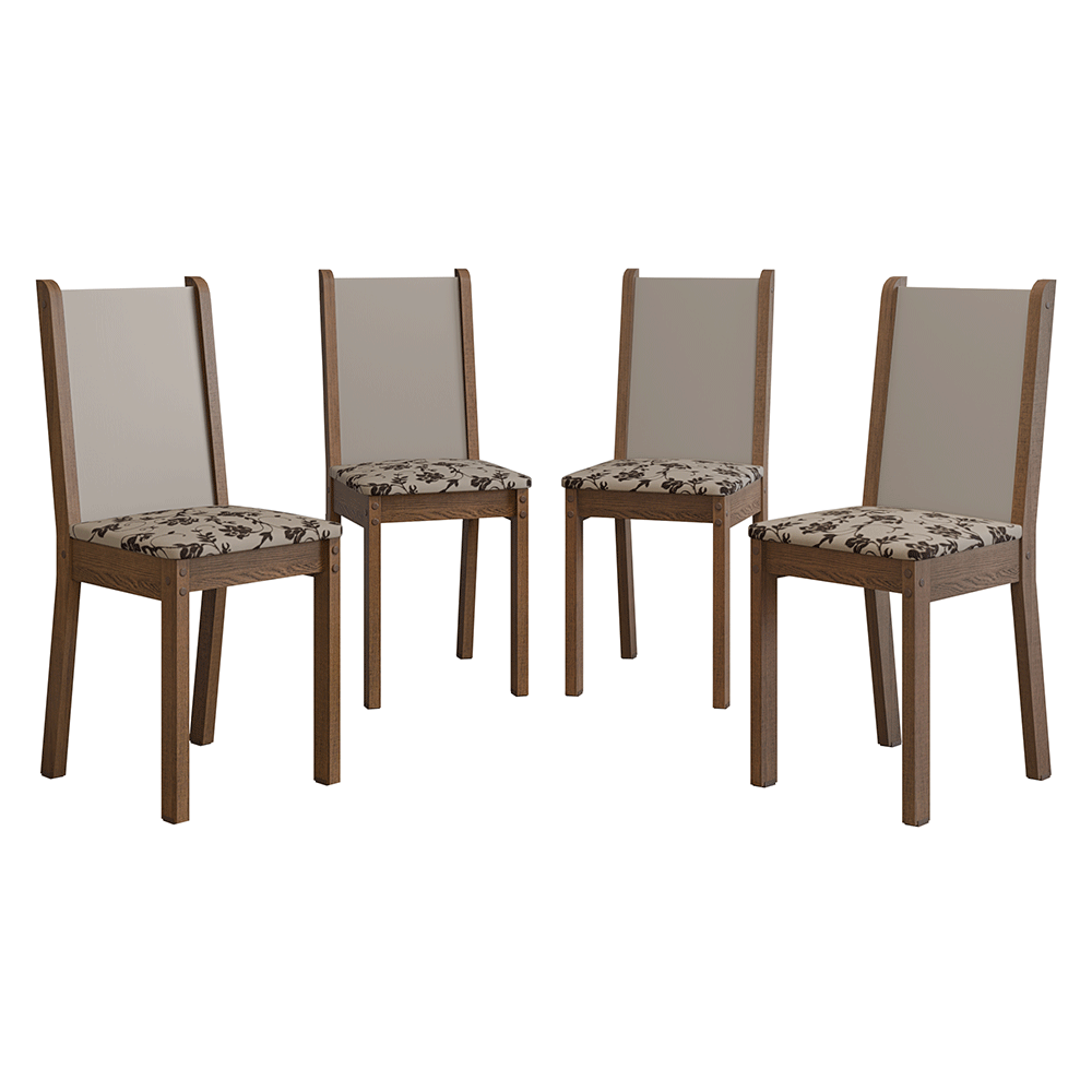 Kit 4 Cadeiras 4291 Madesa Rustic/Crema/Bege Marrom