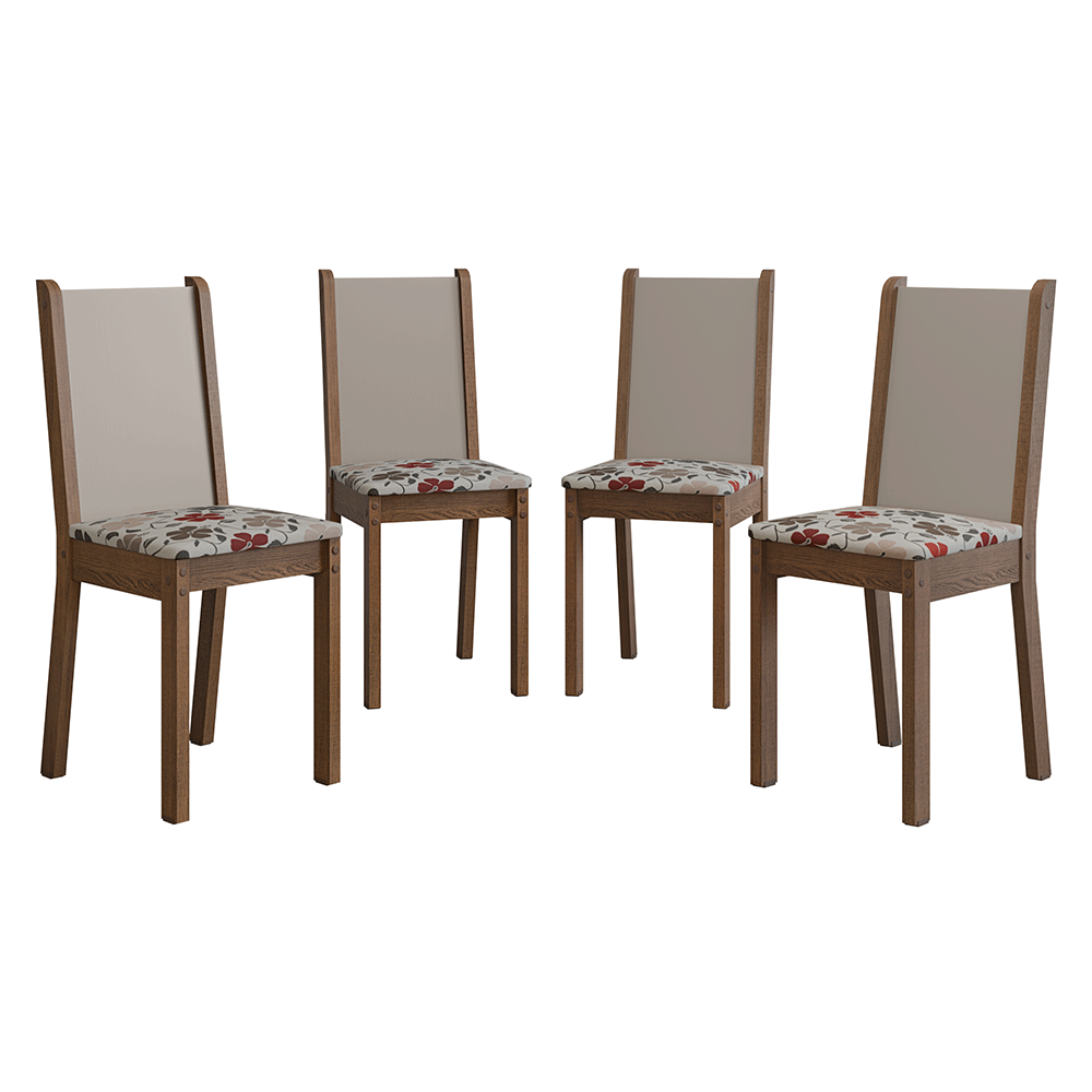 Kit 4 Cadeiras 4291 Madesa Rustic/Crema/Hibiscos