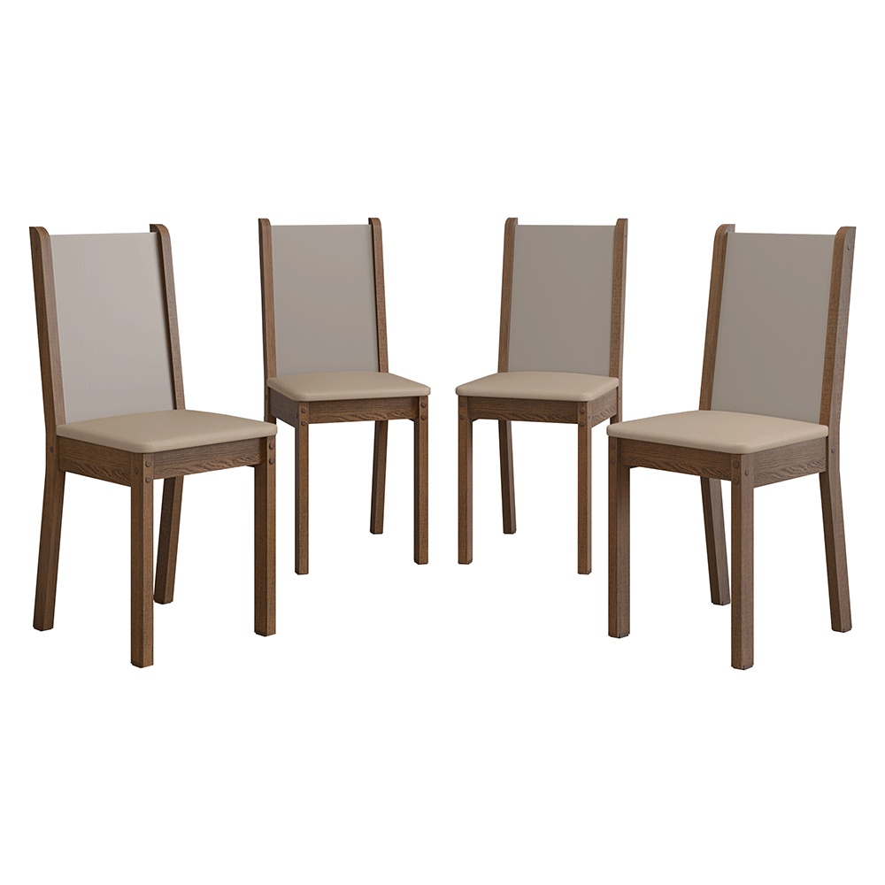 Kit 4 Cadeiras 4291 Madesa Rustic/Crema/Sintético Bege