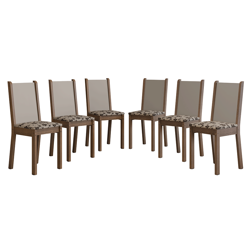 Kit 6 Cadeiras 4291 Madesa Rustic/Crema/Bege Marrom