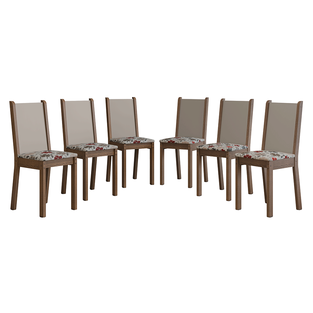 Kit 6 Cadeiras 4291 Madesa Rustic/Crema/Hibiscos
