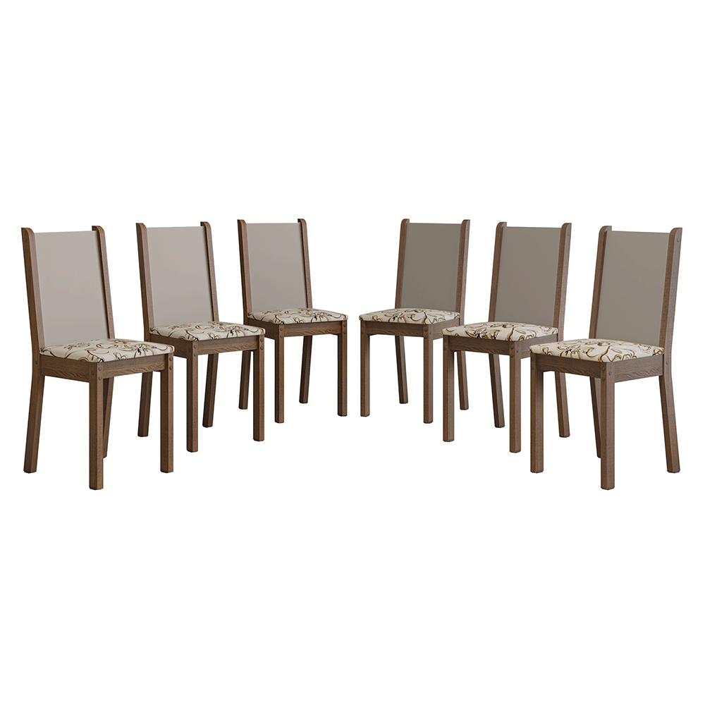 Kit 6 Cadeiras de Jantar 4291 Rustic/Crema/Lírio Bege Madesa