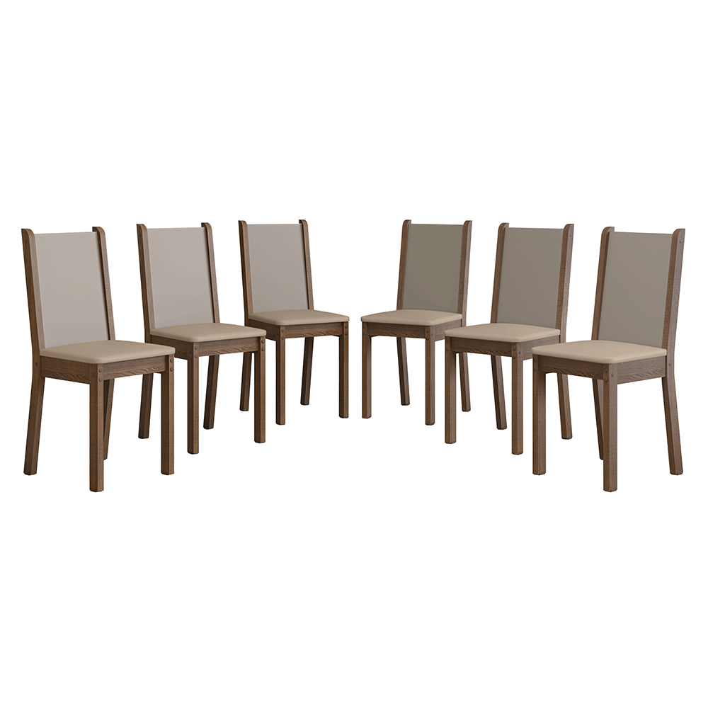 Kit 6 Cadeiras 4291 Madesa Rustic/Crema/Sintético Bege