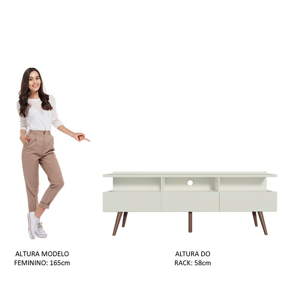 Rack para TV até 65 Polegadas Madesa Londres com Pés Retro Branco
