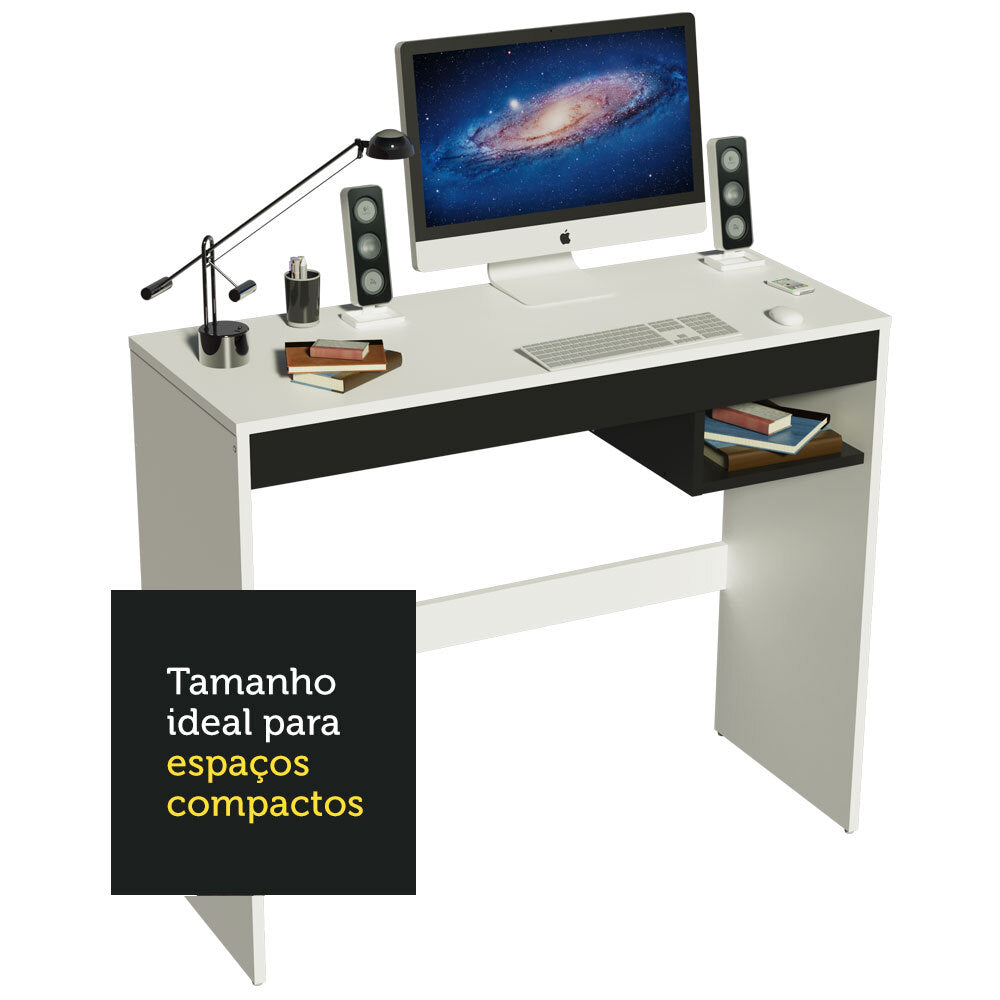 Escrivaninha Madesa Rubi com Tampo de Madeira e 1 Nicho Branco/Preto