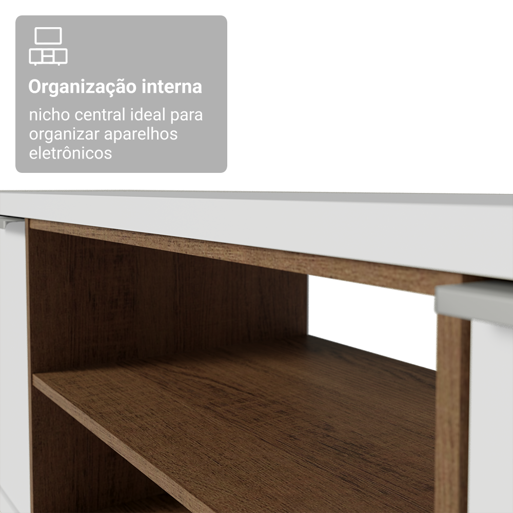 Rack para TV até 75 Polegadas Madesa Metz 180 cm 2 Portas Branco/Rustic
