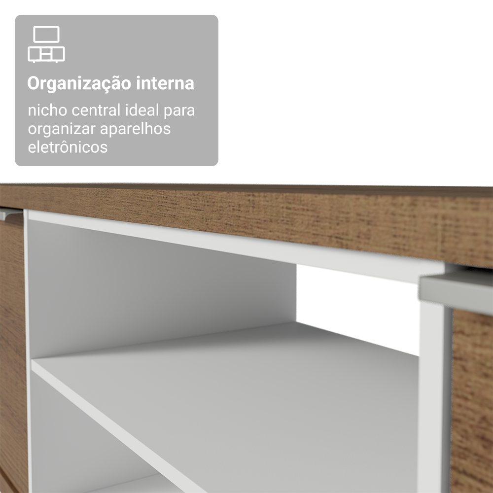 Rack para TV até 75 Polegadas Madesa Metz 180 cm 2 Portas Rustic/Branco