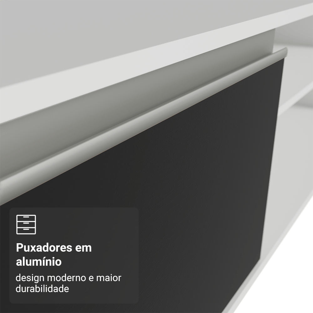 Rack Suspenso para TV até 80 Polegadas 218 cm 2 Portas Branco/Preto Glamy Madesa