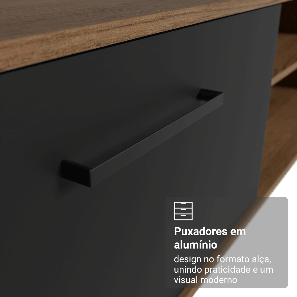 Rack Suspenso para TV até 80 Polegadas 218 cm 2 Portas Rustic/Preto Agata Madesa