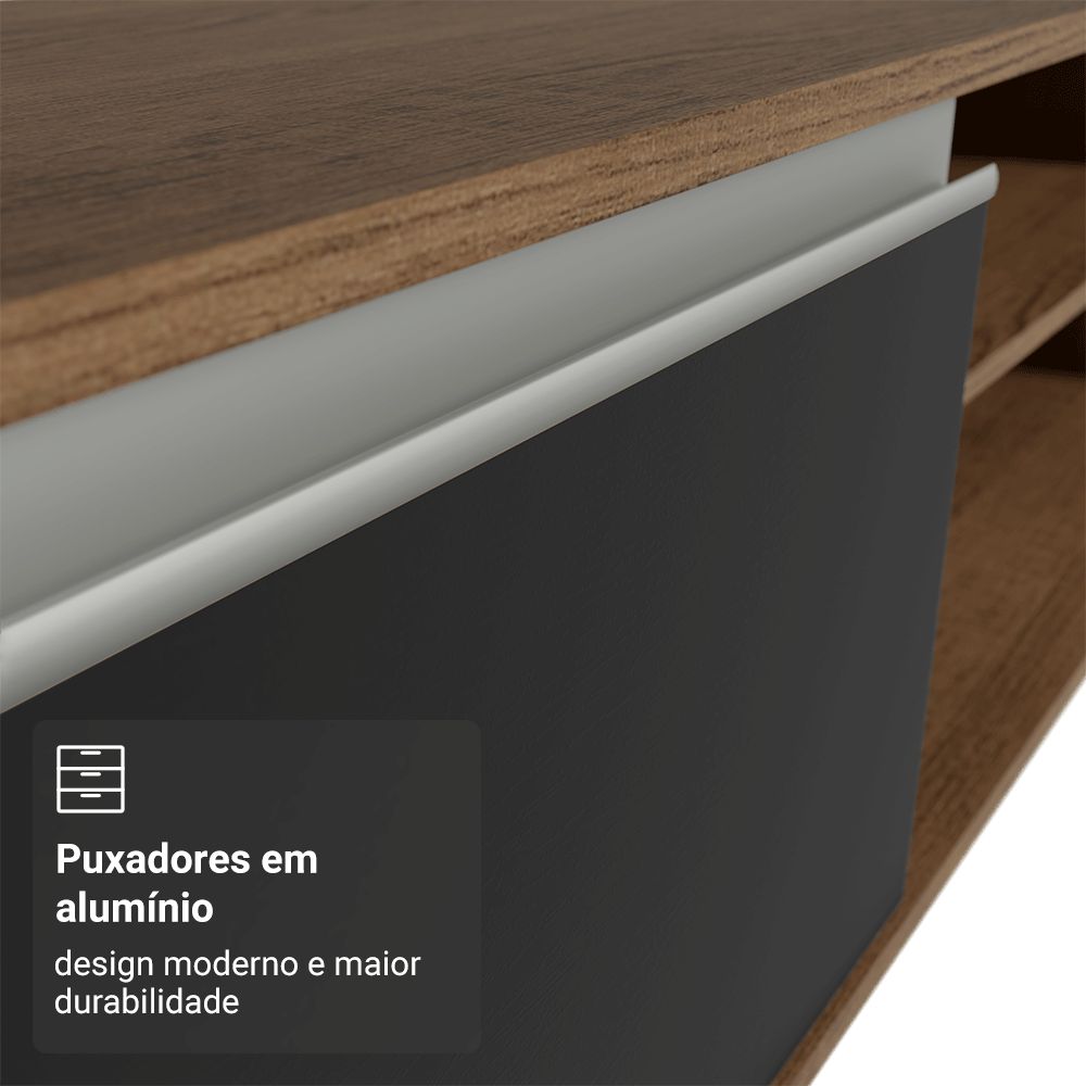 Rack para TV até 80 Polegadas 218 cm 2 Portas Rustic/Preto Glamy Madesa
