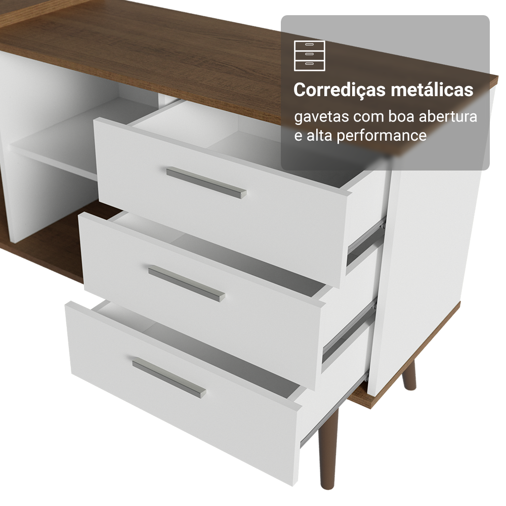 Escrivaninha Mesa de Escritório de Canto 3 Gavetas Branco/Rustic Lisboa Madesa