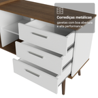 Escrivaninha Mesa de Escritório de Canto 3 Gavetas Branco/Rustic Lisboa Madesa