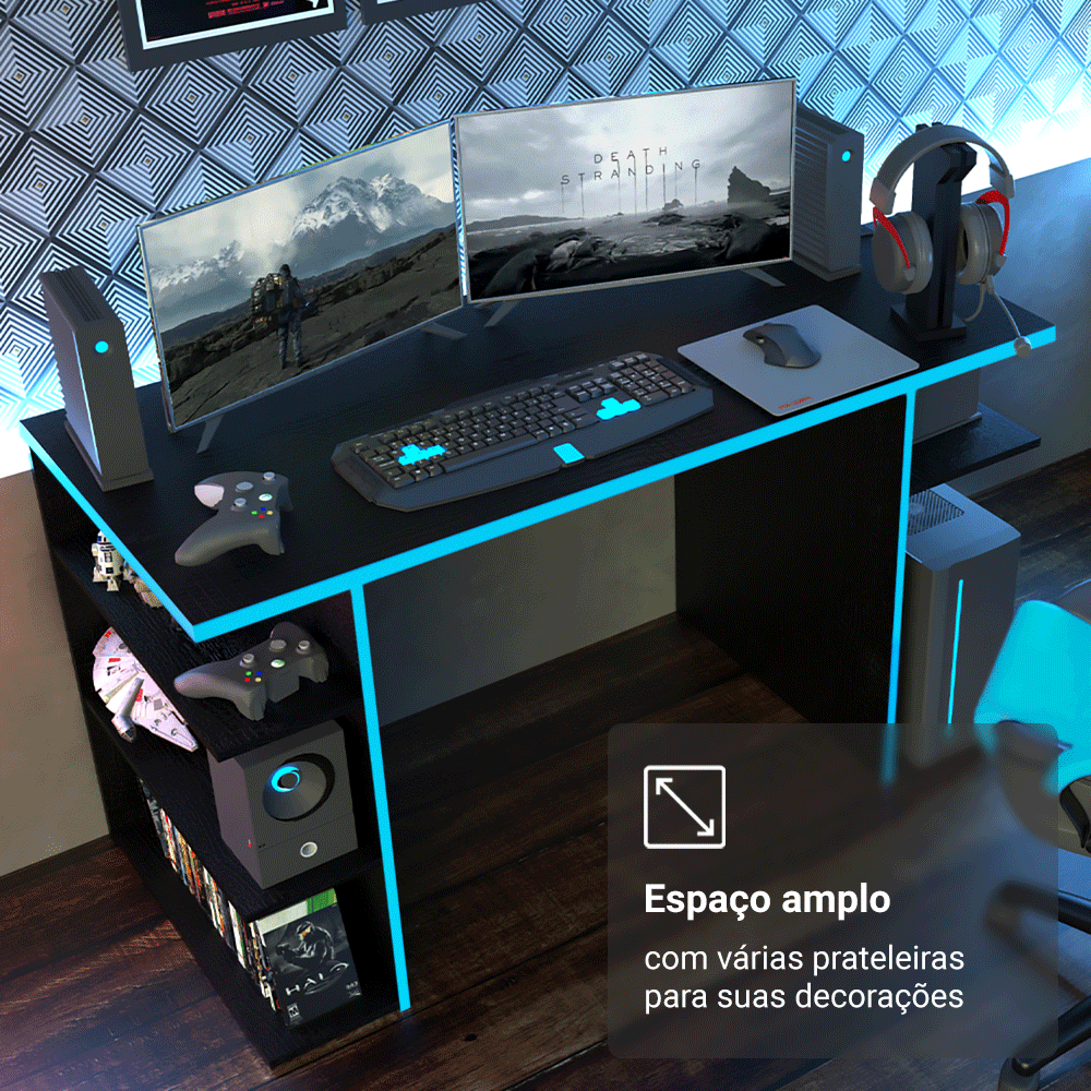 Mesa para Computador Gamer Madesa 9409 Preto/Azul