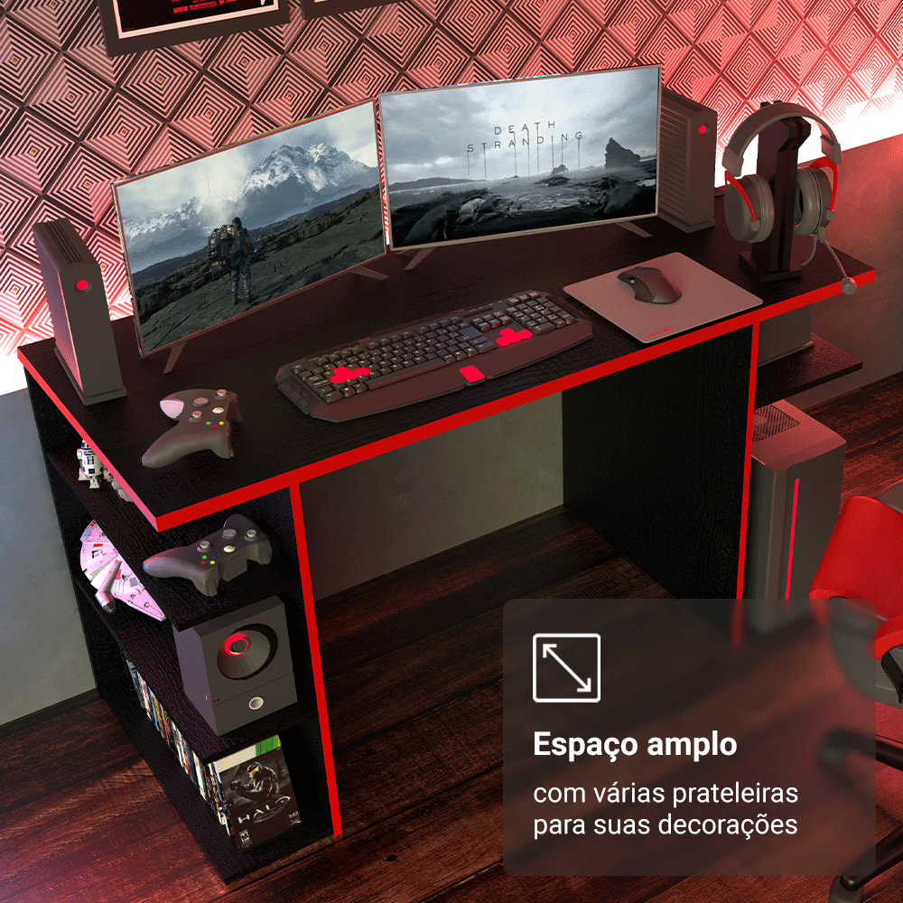 Mesa para Computador Gamer Madesa 9409 Preto/Vermelho