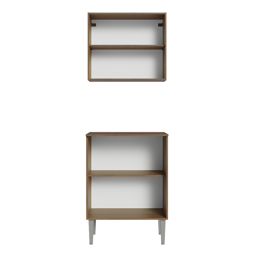 Kit com Armário Aéreo e Balcão 64cm Rustic/Branco Emilly Madesa