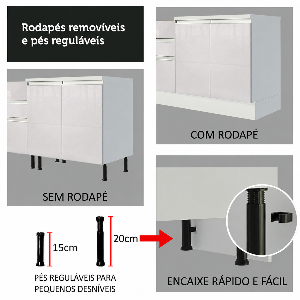 Balcão de Canto Madesa Smart 100% MDF com Tampo 1 Porta Branco Brilho