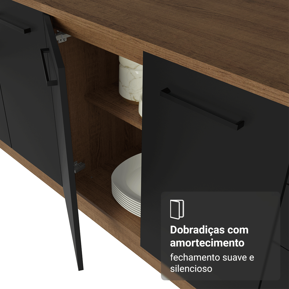 Balcão Gabinete de Pia Madesa Agata 120 x 60 cm 2 Portas (Sem Tampo) Rustic/Preto