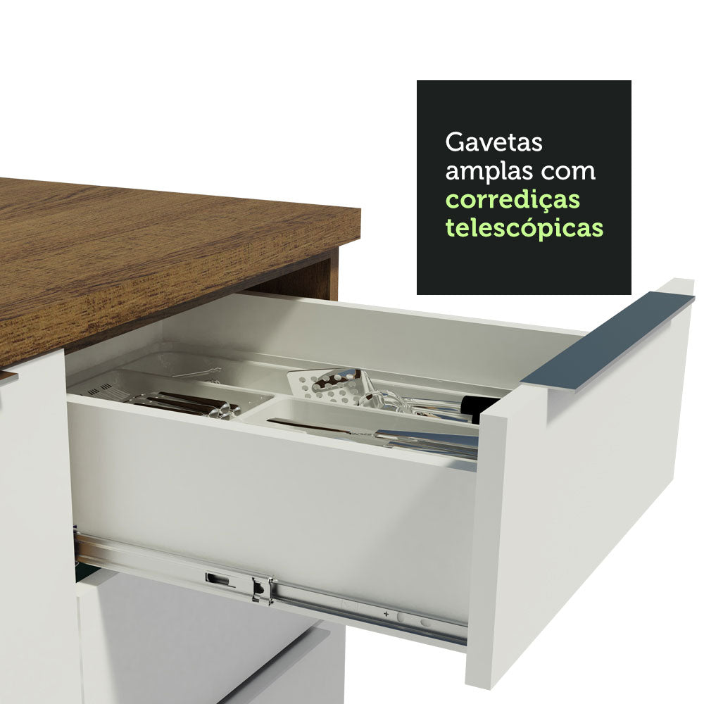 Balcão de Pia Cozinha 120 x 60 cm 1 Porta 2 Gavetas (Sem Tampo) Rustic/Branco Stella Madesa